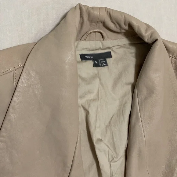 VINCE Leather Scuba Blush Pink Rib Panel Jacket Size Medium